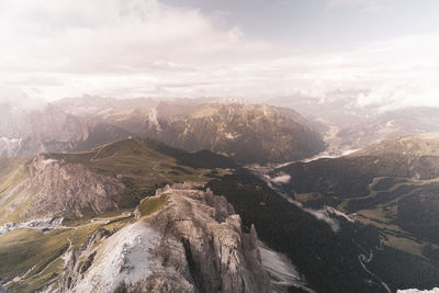 Aerial view of mountain range against sky