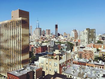 Modern buildings against clear sky