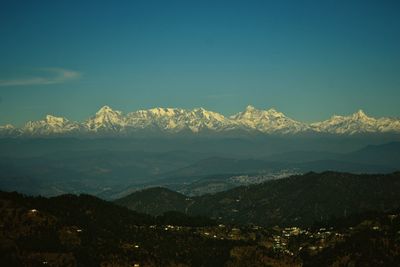 Scenic view of mountains against clear sky