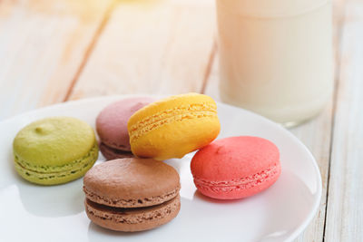 Close-up of multi colored candies on table