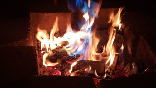 Close-up of fire in the dark