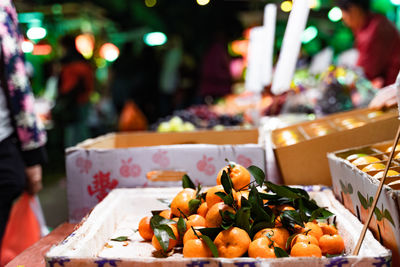 Fruits on table at market stall