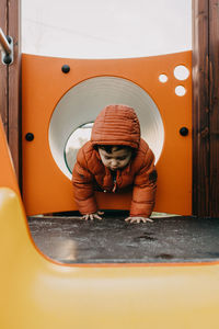 Cute boy playing at playground