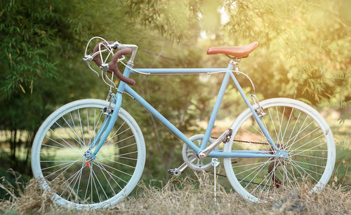 Bicycle wheel on field