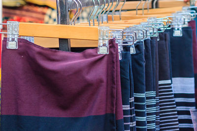 Close-up of clothes for sale at store 