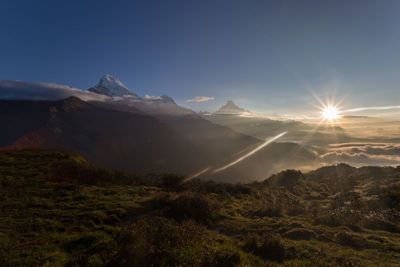 Scenic view of snowcapped mountains against sky