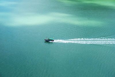 High angle view of ship in sea