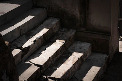 High angle view of old wooden wall