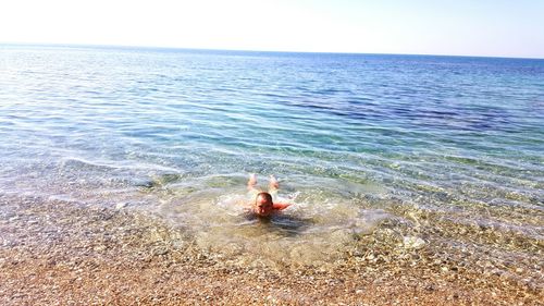 High angle view of people on beach