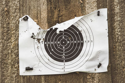 Close-up of bullet holes on paper target