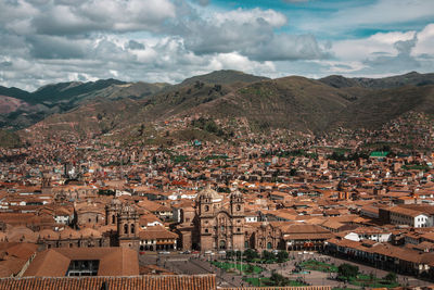 High angle view of townscape against sky