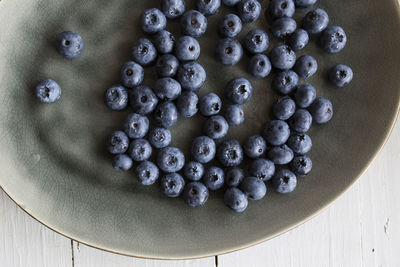 High angle view of blackberries in bowl