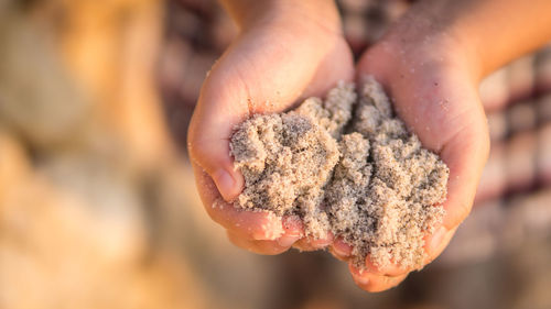 Cropped hands holding sand