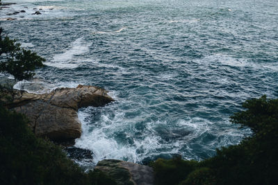 High angle view of sea waves