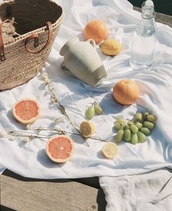 High angle view of food on table