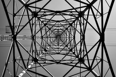 Directly below shot of electricity pylon