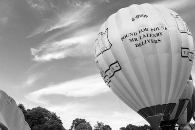 Low angle view of hot air balloon against sky