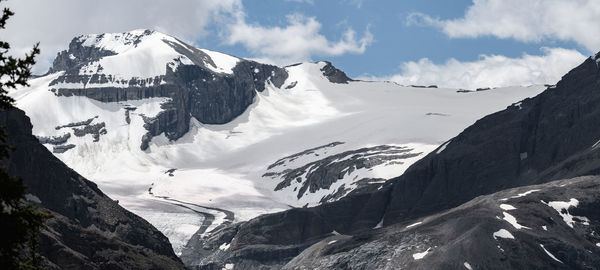 Panoramic view of snowcapped mountains against sky