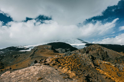 Scenic view of snowcapped mountains against sky