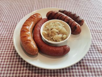 High angle view of breakfast served on table