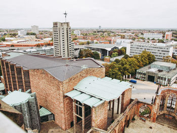 High angle view of buildings in city