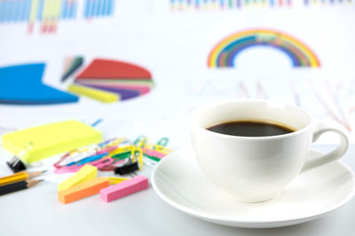 Close-up of coffee cup on table