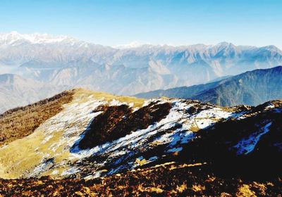 Scenic view of snowcapped mountains against sky