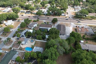 High angle view of buildings in town