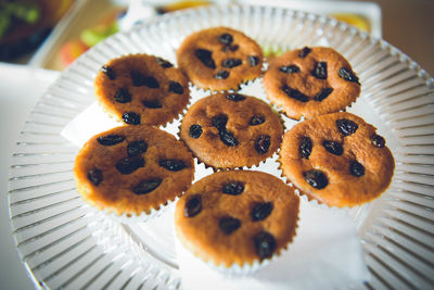 High angle view of cupcakes on table