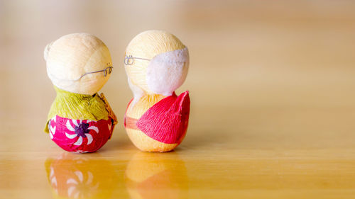 Close-up of multi colored easter eggs on table