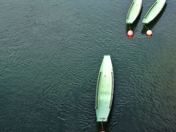 High angle view of boat floating on sea