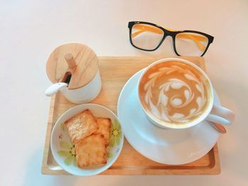 High angle view of coffee on table