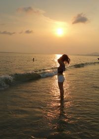 Scenic view of sea at sunset