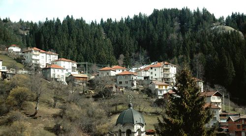 High angle view of townscape against sky