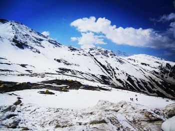 Scenic view of snow covered mountains