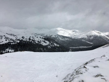 Scenic view of snow covered mountains