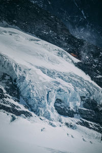 High angle view of snow covered land