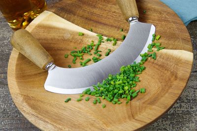 High angle view of vegetables on cutting board