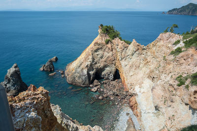 View of the sea and steep cliffs of izu, japan from a height