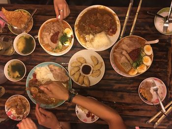 Directly above shot of people eating food