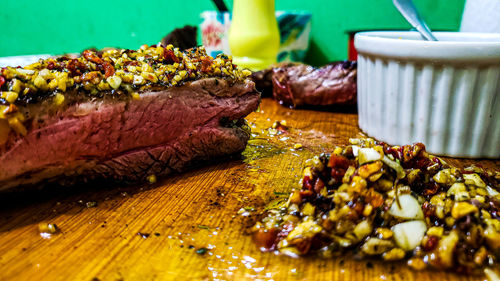 Close-up of food on table