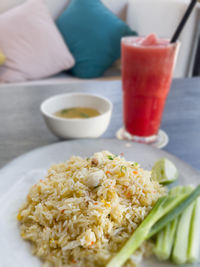 Close-up of breakfast served on table