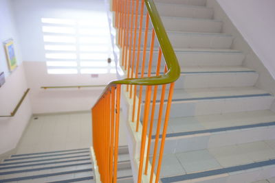 High angle view of spiral staircase in building