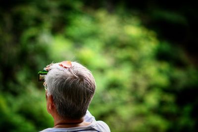 Rear view of man standing against tree