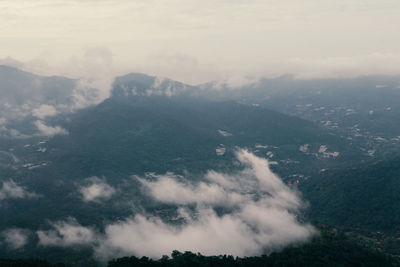 High angle view of mountains against sky