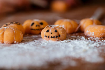 Close-up of dices on table