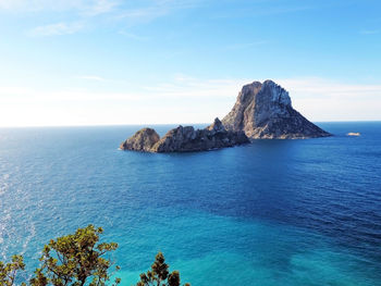 Scenic view of rocks in sea against sky