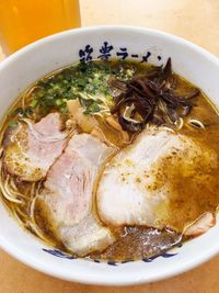 High angle view of soup in bowl