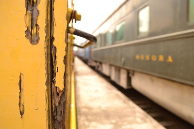 Close-up of train on railroad track