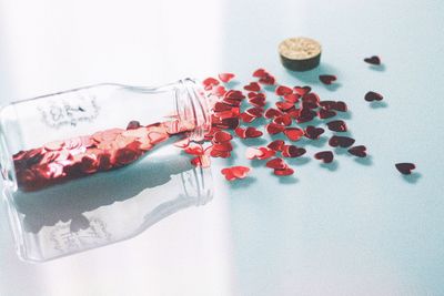 High angle view of cake on table against white background